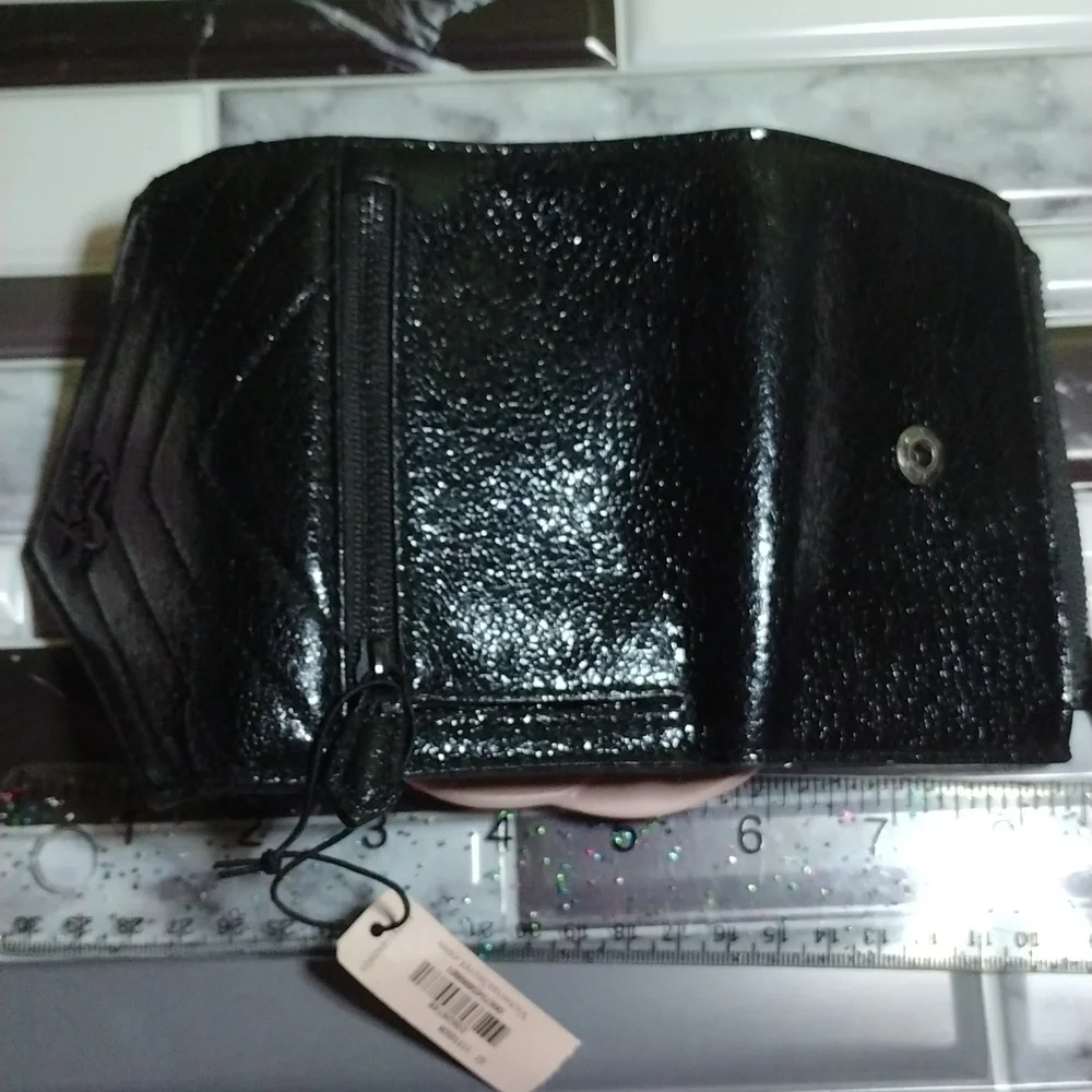 Victoria's Secret Black Faux Patent Leather Quilted  Wallet NWT